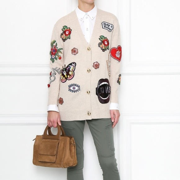 Alice + Olivia Sweaters - Alice + Olivia Bradford Embellished Grandpa Cardigan Butterfly Hamsa LOVE XS